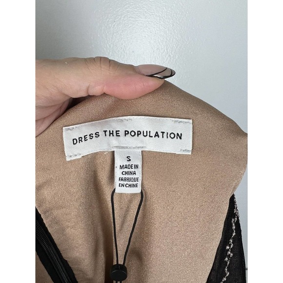 NEW Dress the Population Floral Embroidered Dress S Mesh Sabrina Black Cocktail - Picture 8 of 12